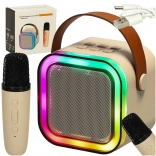 Karaoke szett mikrofon + hordozható hangszóró BLUETOOTH USB LED bézs