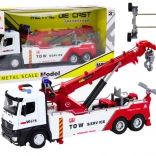 camion de remorquage en métal avec grue à deux crochets, lumières et sons, blanc‑rouge