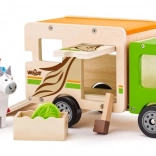 Wooden horse transporter with ramp and figurines