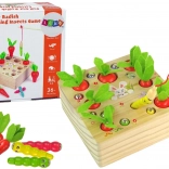 Wooden educational game with carrots and worms with a magnetic fishing rod