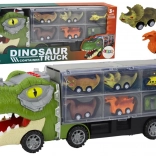 Camion dinosaure avec remorque porte-voitures et 6 véhicules avec lumières et sons – vert