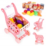 Pink kids’ shopping trolley for play in the supermarket or kitchen + 18 accessories