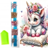 Peinture diamant sur toile licorne fleurie 23 × 30 cm