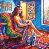 Puzzle Woman with Cat 1000 Pieces