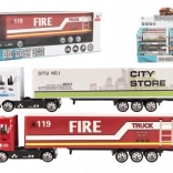 Camion con rimorchio – cabina in metallo, ruote libere, 19 cm