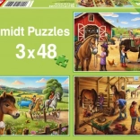 SCHMIDT Puzzle My Favorite Horses 3×48 pieces