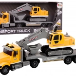 Camion jaune avec une pelleteuse sur chenilles avec lumières et sons