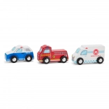 Set of wooden rescue vehicles for children