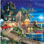 diamantno slikanje hiša ob jezeru 30 × 40 cm