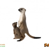 Figurine de suricate avec son petit 8 cm, brun foncé