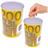 Metal Piggy Bank Shaped Like a Can with 200 Euro Banknote Design