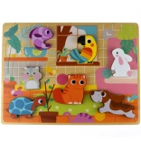 Tooky Toy Fából készült Montessori Puzzle Állatok Otthon