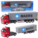 Camion porte-conteneur à rétrofriction, portes ouvrantes, rouge-gris