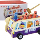 Wooden skill game police bus with mallet