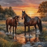 Diamantové malování Koně v řece 30x40 cm