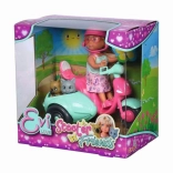 EVI LOVE Doll on a Scooter with Puppy and Kitten, 12 cm