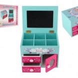 wooden Princess jewelry box with mirror and 3 drawers