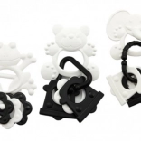 Animal teether with pendants, black and white, 9 cm