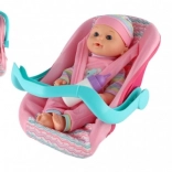 dukke baby 30 cm med bæresele/bilautostol og sutteflaske