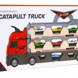 Truck with foldable track, toy cars and launcher 3-in-1