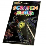 Tęczowe zdrapywane arkusze z szablonami i drewnianym piórkiem