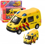 Metal ambulance 1:32 with pull-back drive, lights and sounds – yellow
