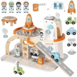 Tooky Toy wooden space station with parking and rocket
