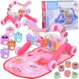 pædagogisk lege- og aktivitetsmåtte 3-i-1 med gåvogn, klaver og ophængte legetøj