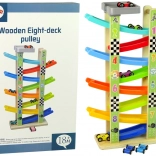 Wooden racing track with cars, 8 levels