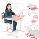 Children’s adjustable desk with chair and LED lamp, pink