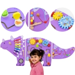 wooden wall-mounted sensory board triceratops
