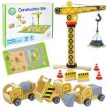 Wooden construction set 5-in-1 with crane and construction vehicles WOOPIE GREEN