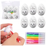 Easter polystyrene eggs for painting with bunny pattern, 6 pcs + markers