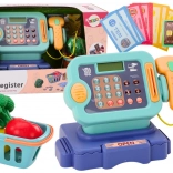 Children's Cash Register Blue with Coins and Basket