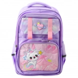 Purple school backpack with cat and chest strap 20L