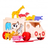 Bigjigs Toys camion en bois à tirer avec animaux et boîte à formes