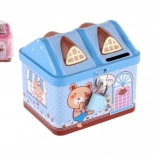 Tin house-shaped money box with lock 12 × 11 cm