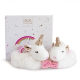 Coffret cadeau Doudou avec chaussons et hochets licorne
