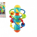 Spirál formájú csörgő és rágóka golyókkal babáknak