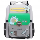School Backpack with Dinosaur Motif and Chest Strap Gray-Green 21L