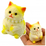 soft anti-stress squishy cat with pearls, white-yellow 7.5 cm