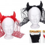 Duivelse hoorns met sluier op haarband, zwart