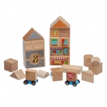 Lucy & Leo City – set of wooden blocks with two cars, 25 pieces