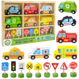 Woopie Green wooden set of vehicles and traffic signs, 15 pieces