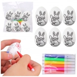 Easter polystyrene eggs for painting with bunny design, set of 6 with markers