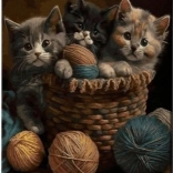 Gyémántfestés Kiscicák a kosárban 30 × 40 cm