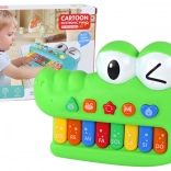 Pianola educativa per bambini a forma di coccodrillo, verde, luci e suoni