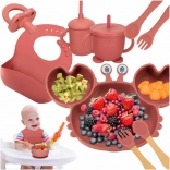 Silicone Tableware Set for Children Crab 19 pcs Dark Pink