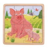 Houten puzzel BIGJIGS TOYS – biggetje met jong, 16 stukjes