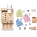 Wooden toy cash register with accessories